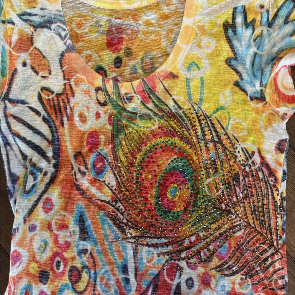Colorful Peacock Feather Short Sleeve Tee